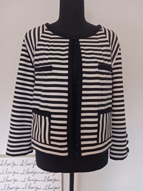 Colour Works Black & White Striped Jacket Blazer Sz L EUC